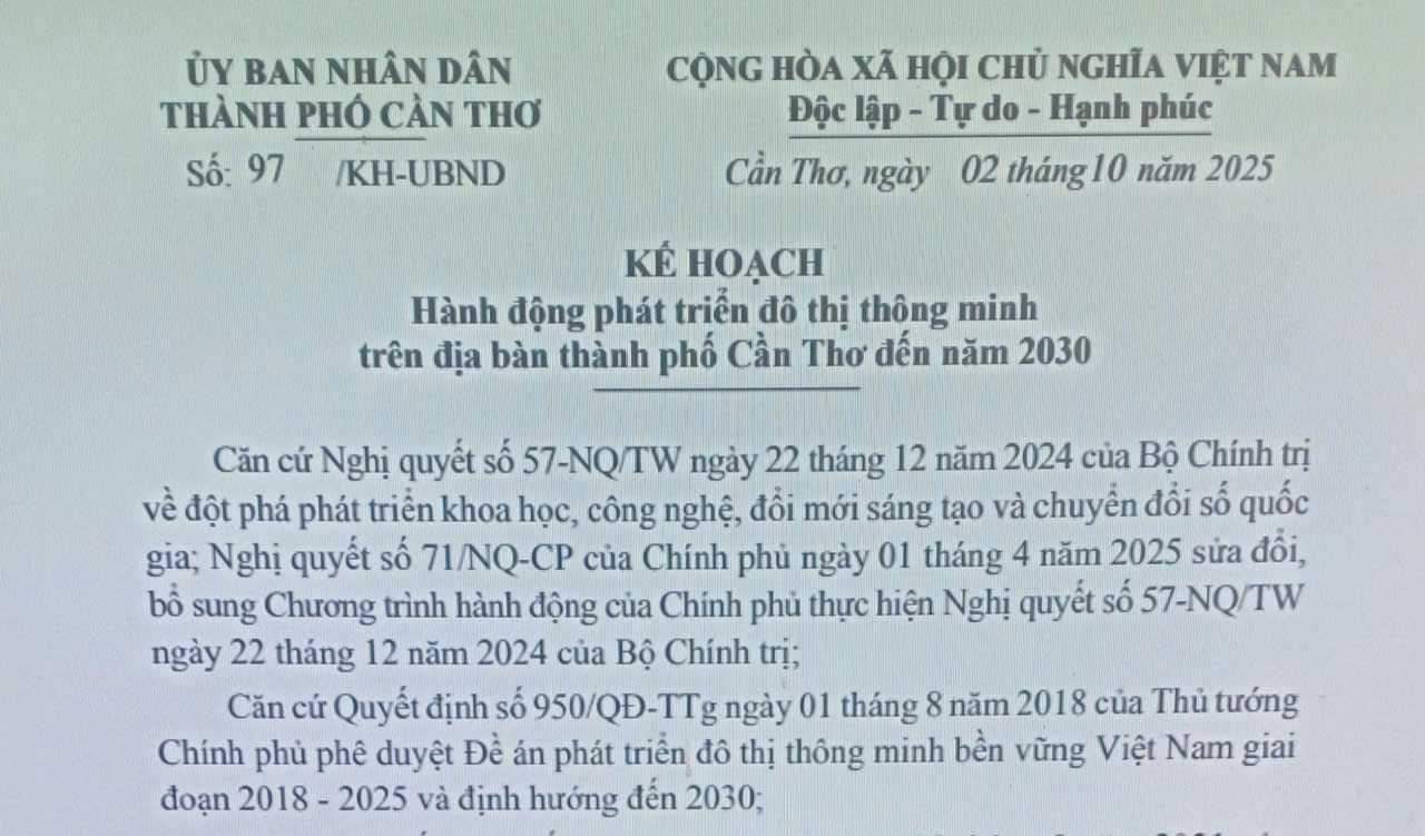 Hành động phát triển đô thị thông minh trên địa bàn thành phố Cần Thơ đến năm 2030