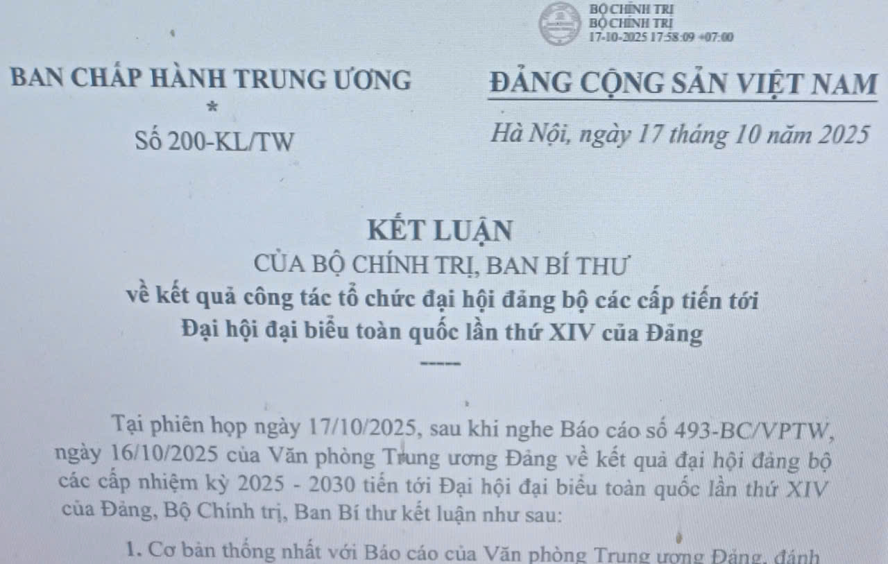 Triển khai Kết luận số 200-KL/TW ngày 17/10/2025 của Bộ Chính trị