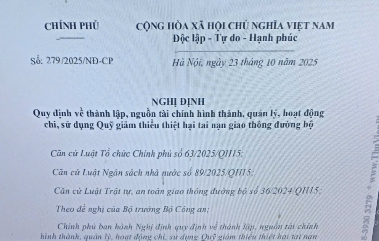 Chính phủ ban hành Nghị định về Quỹ giảm thiểu thiệt hại tai nạn giao thông đường bộ