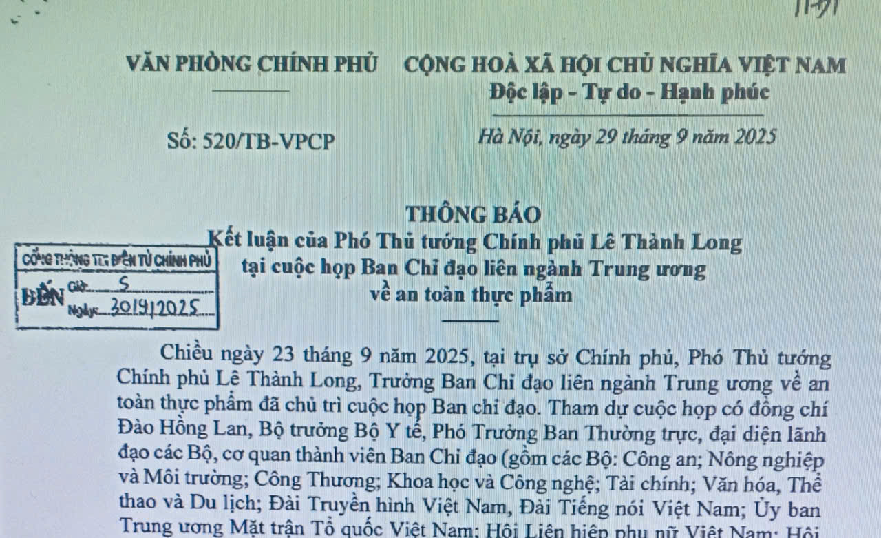 Kết luận của Phó Thủ tướng về an toàn thực phẩm 