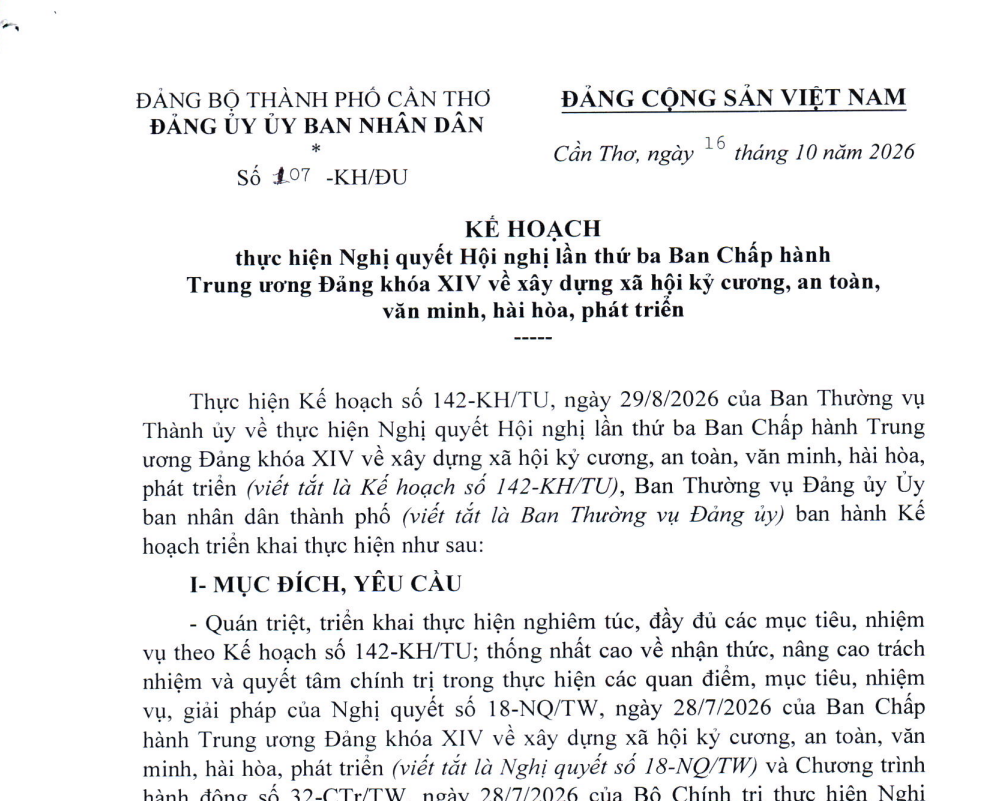 Cần Thơ quy định triển khai xây dựng xã hội kỷ cương, an toàn, văn minh, hài hòa, phát triển