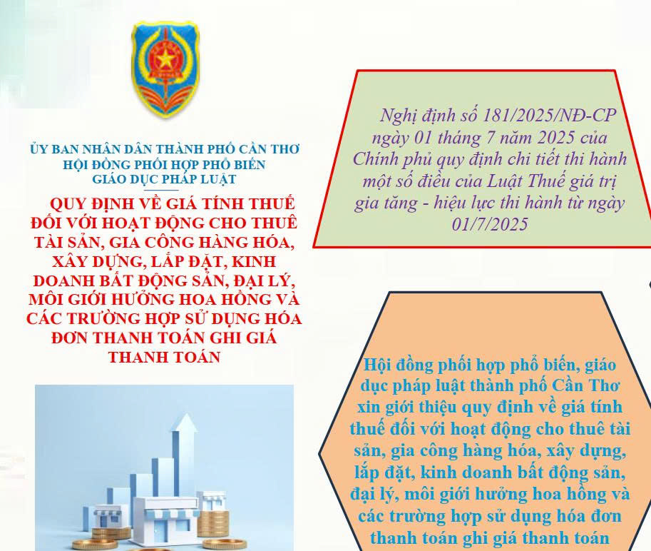 Quy định về giá tính thuế đối với hoạt động cho thuê tài sản, gia công hàng hóa, xây dựng, lắp đặt, kinh doanh bất động sản, đại lý, môi giới hưởng hoa hồng và các trường hợp sử dụng hóa đơn thanh toán ghi giá thanh toán