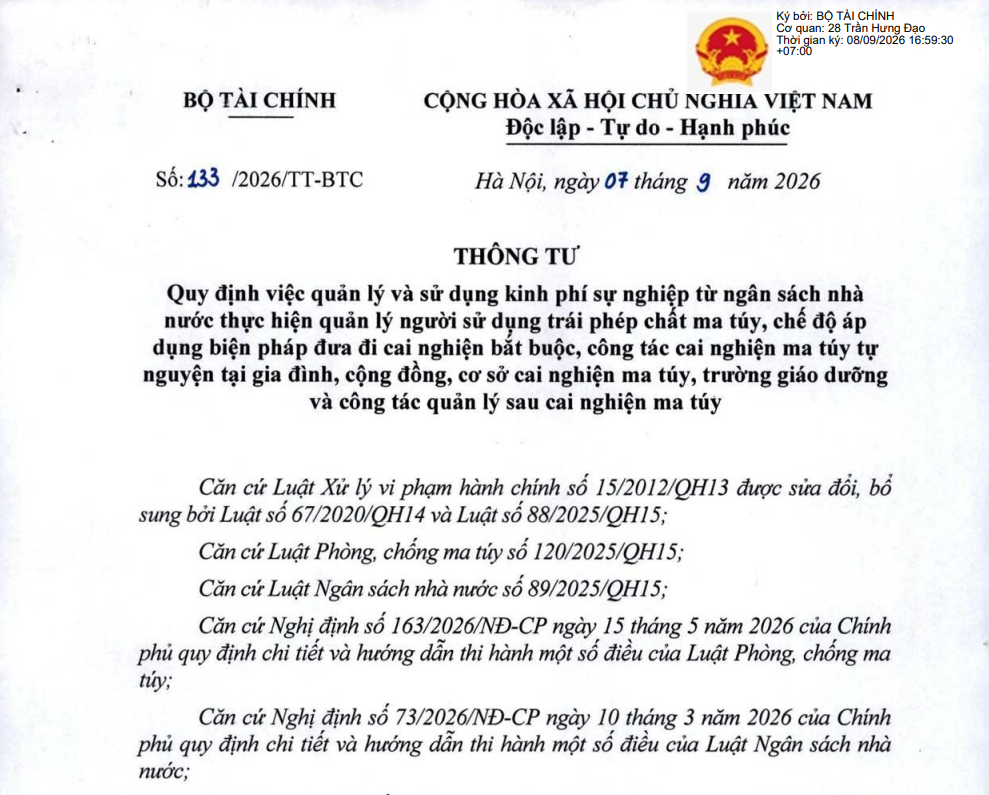 Triển khai thực hiện Thông tư số 133/2026/TT-BTC ngày 07/9/2026 của Bộ trưởng Bộ Tài chính