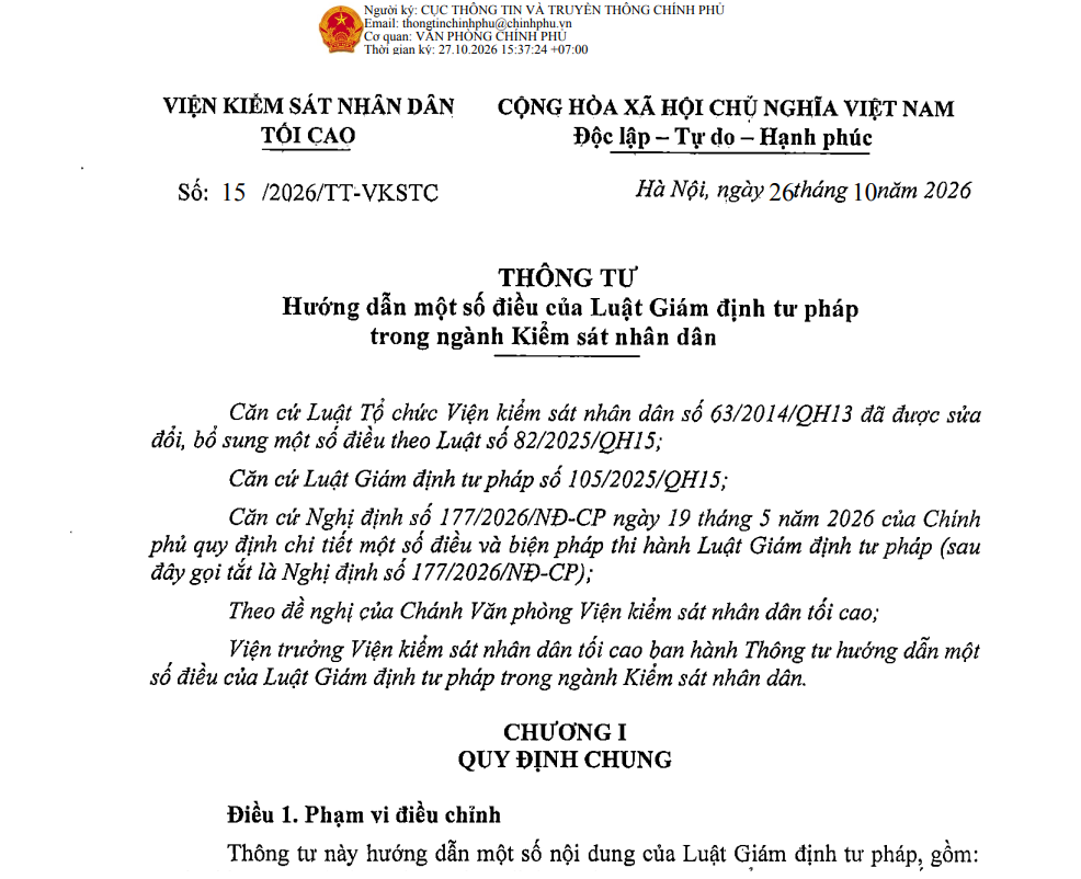 Quy định hướng dẫn một số điều của Luật Giám định tư pháp trong ngành Kiểm sát nhân dân