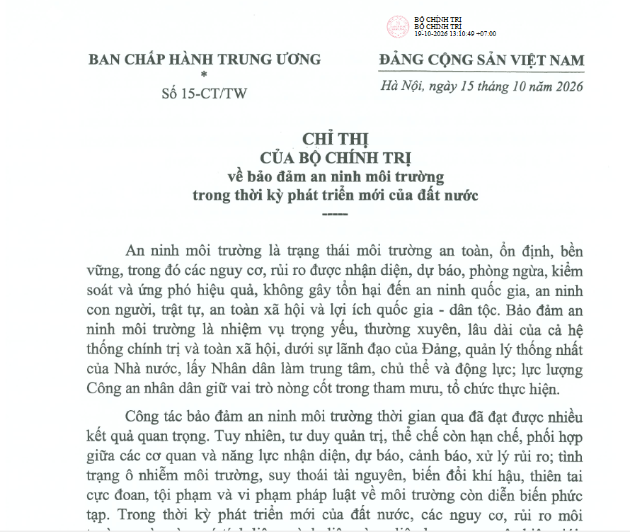 Quy định về bảo đảm an ninh môi trường trong thời kỳ phát triển mới của đất nước