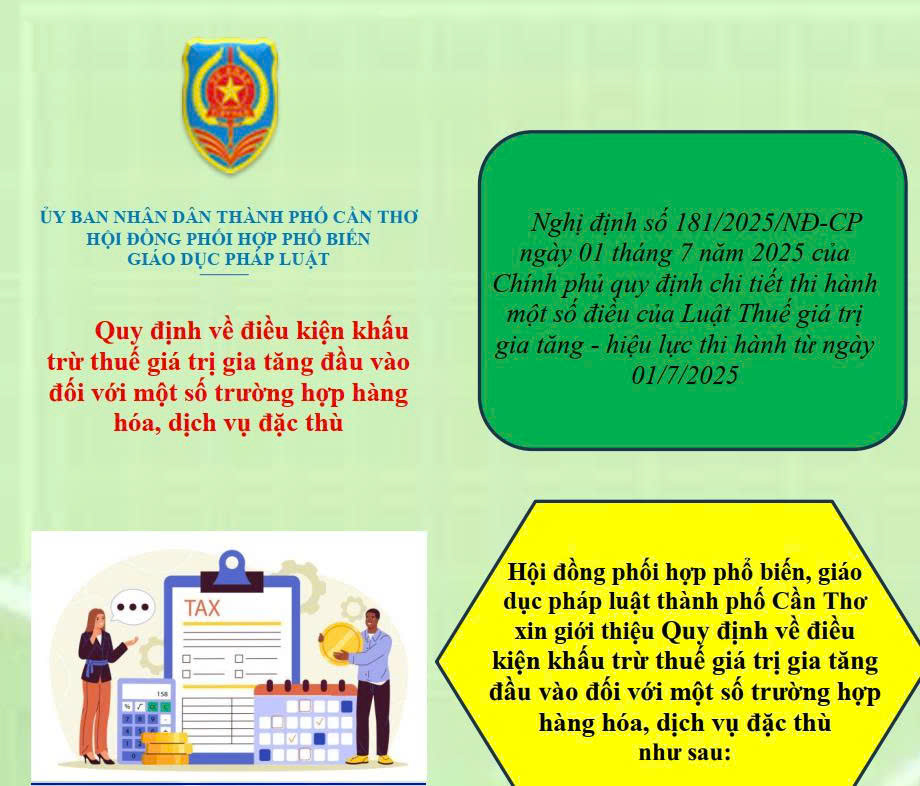 Quy định về điều kiện khấu trừ thuế giá trị gia tăng đầu vào đối với một số trường hợp hàng hóa, dịch vụ đặc thù