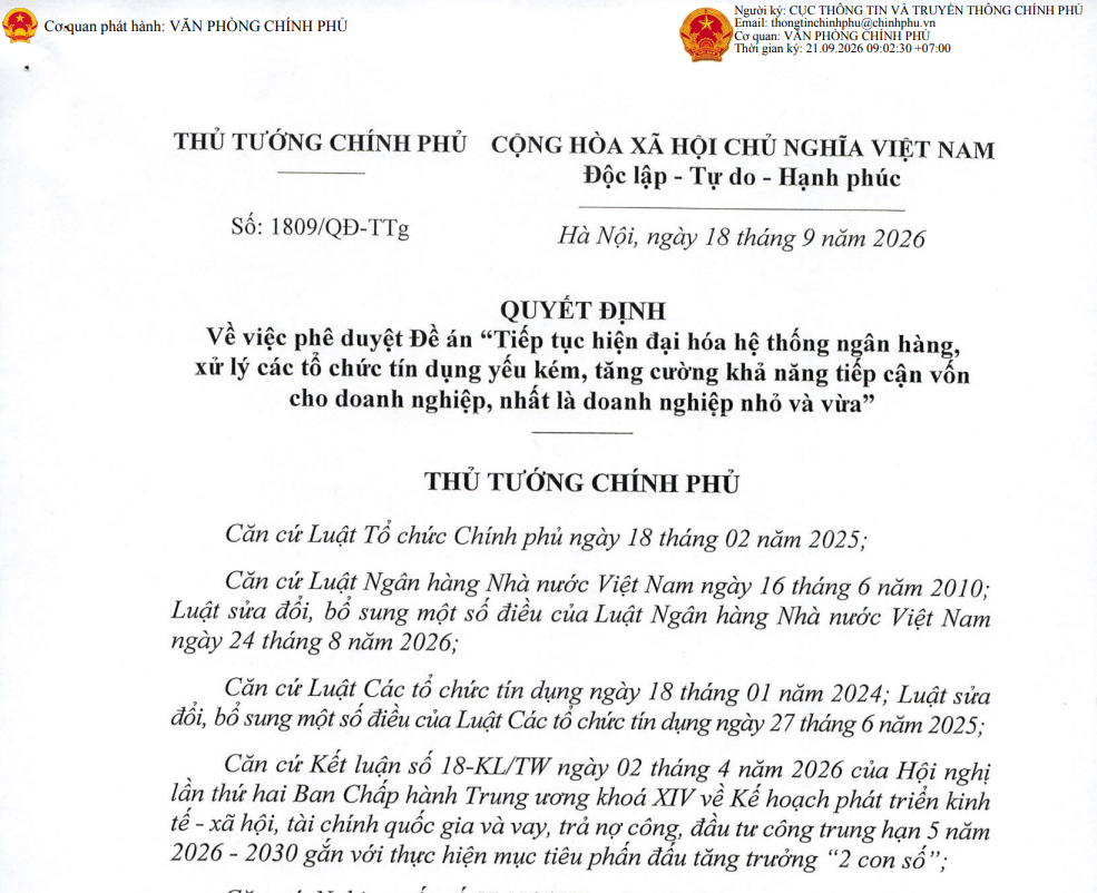 Triển khai thực hiện Quyết định số 1809/QĐ-TTg ngày 18/9/2026 của Thủ tướng Chính phủ trên địa bàn thành phố Cần Thơ