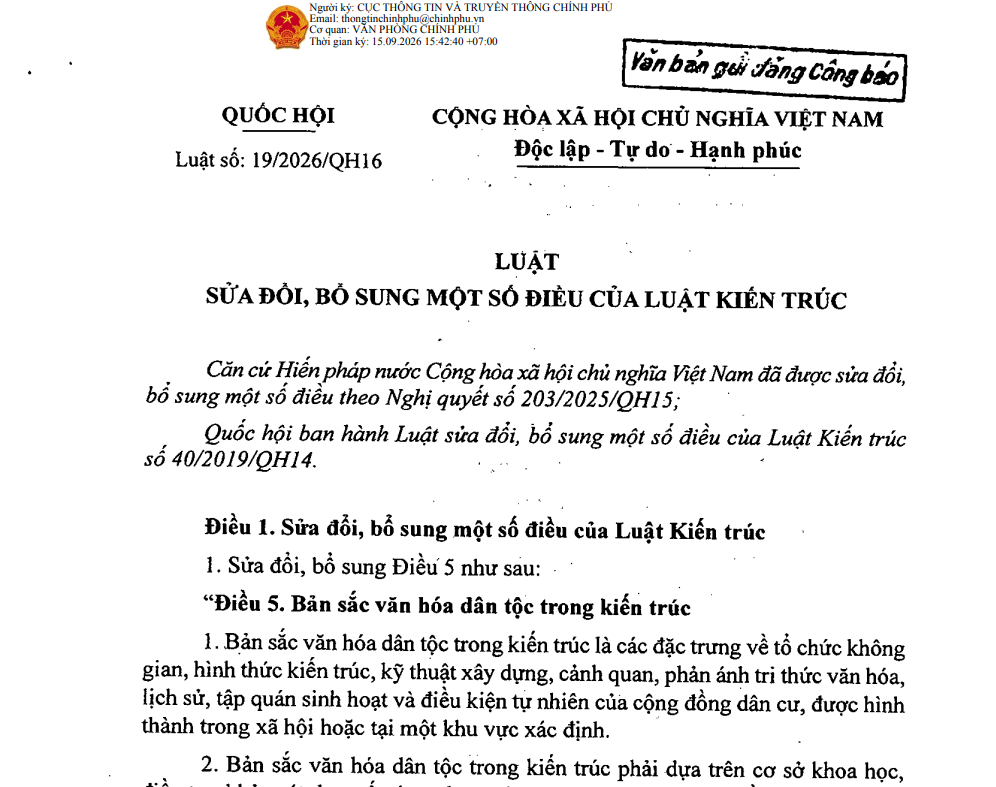 Một số quy định của Luật sửa đổi, bổ sung một số điều của Luật Kiến trúc năm 2026