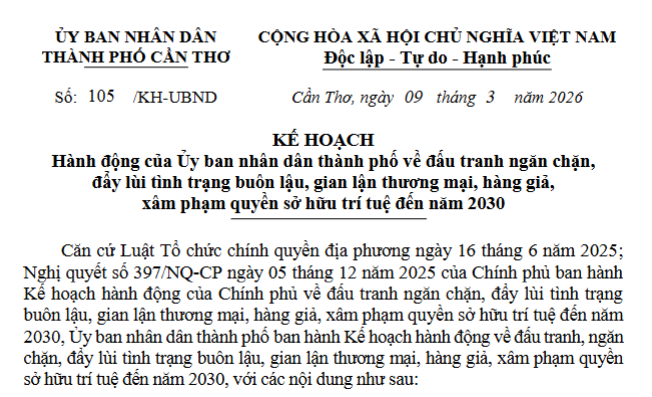 Cần Thơ ban hành Kế hoạch hành động tăng cường đấu tranh chống buôn lậu, gian lận thương mại và hàng giả đến năm 2030