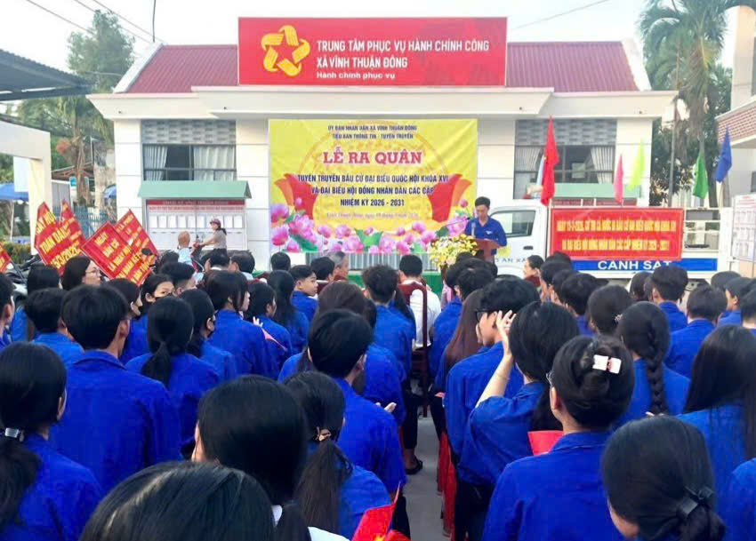 Xã Vĩnh Thuận Đông ra quân tuyên truyền bầu cử đại biểu Quốc hội khóa XVI và đại biểu HĐND các cấp nhiệm kỳ 2026 - 2031