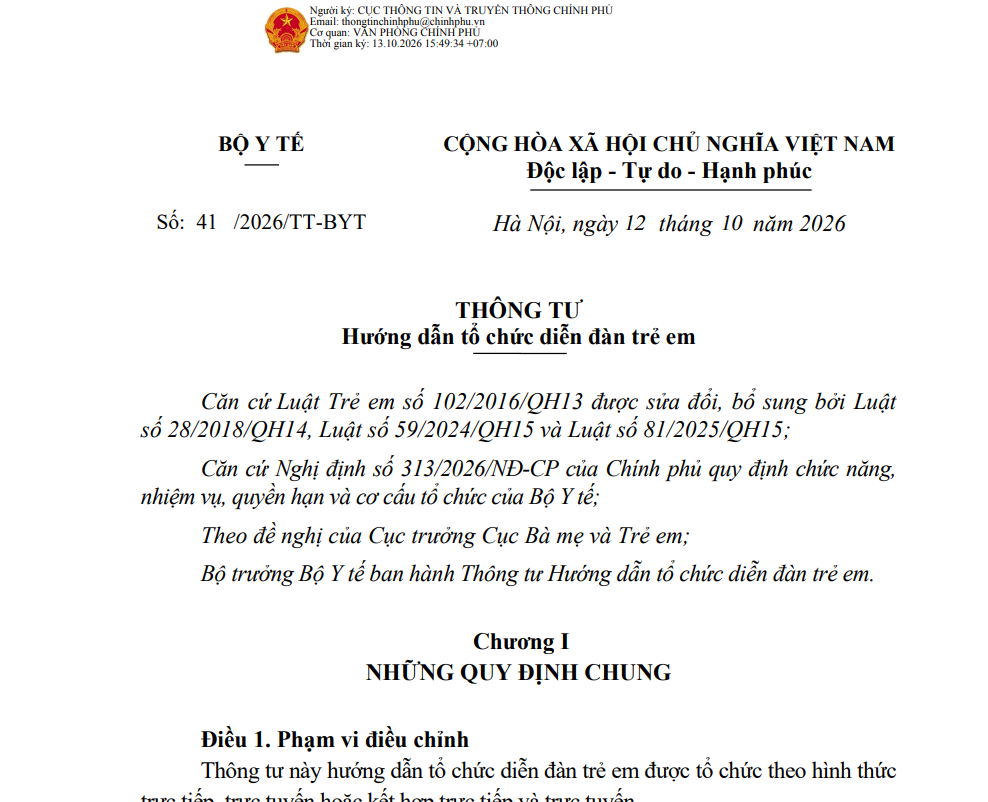 Quy định về tổ chức diễn đàn trẻ em