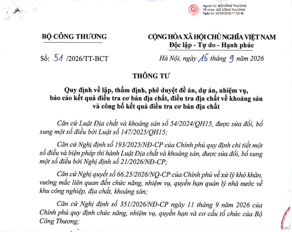 Triển khai Thông tư số 51/2026/TT-BCT ngày 15/9/2026 của Bộ trưởng Bộ Công Thương