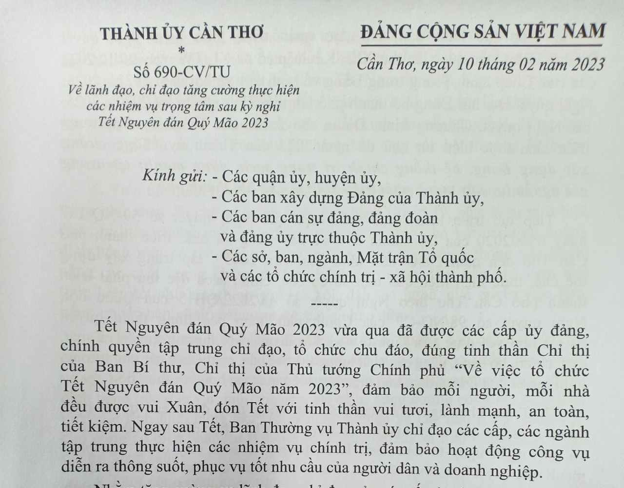 Tăng cường thực hiện các nhiệm vụ trọng tâm sau kỳ nghỉ Tết Nguyên đán Quý Mão 2023