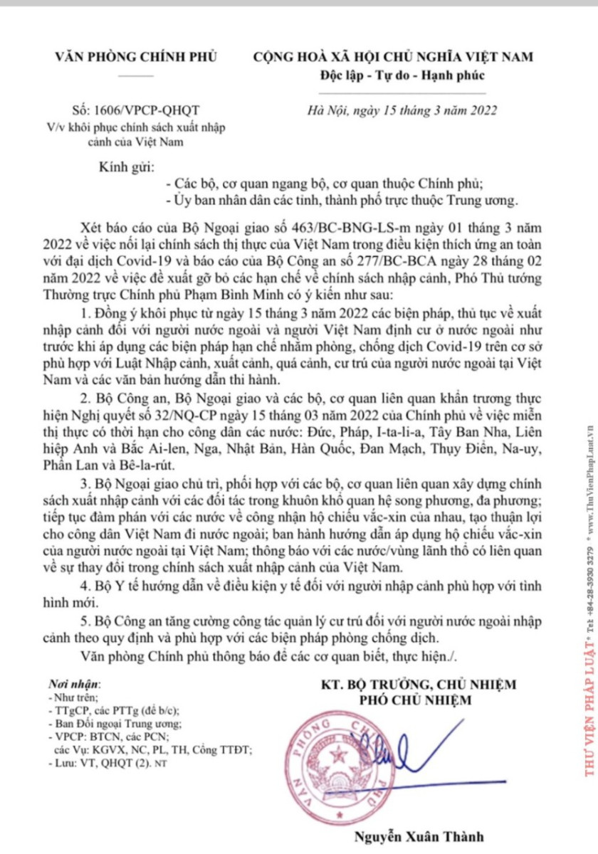 Khôi phục chính sách xuất nhập cảnh