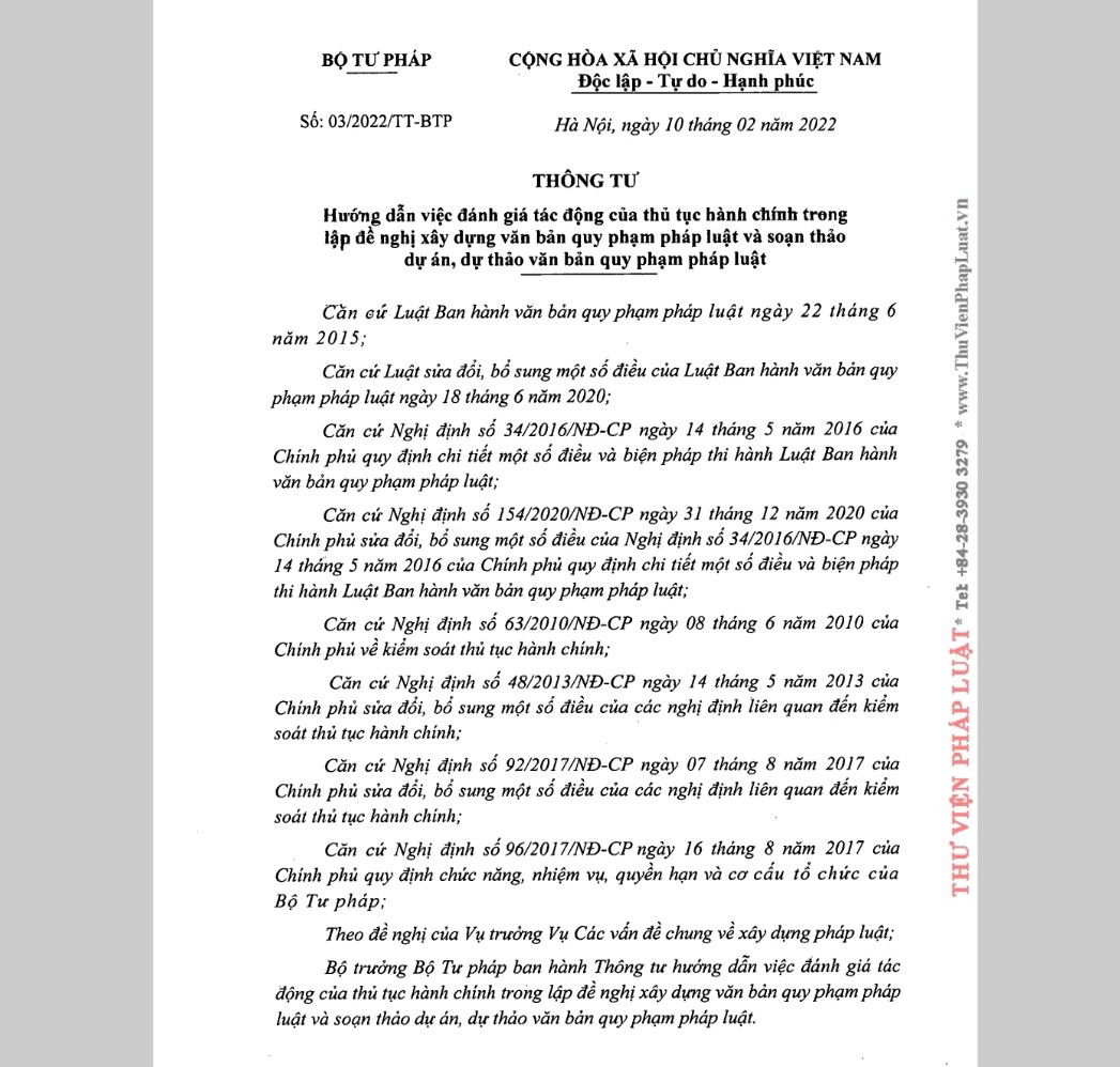 Hướng dẫn việc đánh giá tác động của thủ tục hành chính trong lập đề nghị xây dựng văn bản quy phạm pháp luật và soạn thảo dự án, dự thảo văn bản quy phạm pháp luật