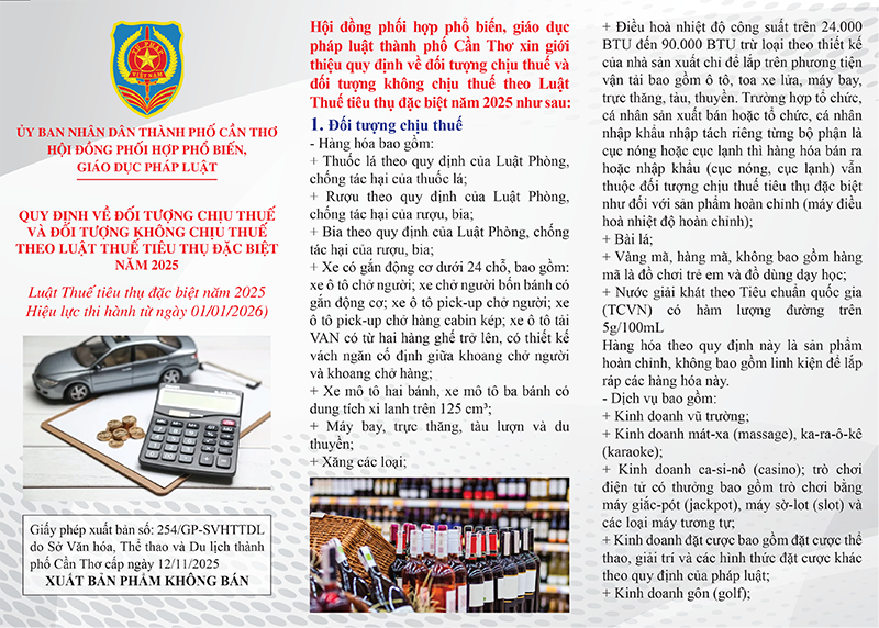 QUY ĐỊNH VỀ ĐỐI TƯỢNG CHỊU THUẾ VÀ ĐỐI TƯỢNG KHÔNG CHỊU THUẾ  THEO LUẬT THUẾ TIÊU THỤ ĐẶC BIỆT NĂM 2025